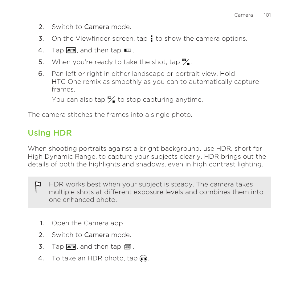 Using hdr, Exposed photo. see | HTC One Remix User Manual | Page 101 / 285