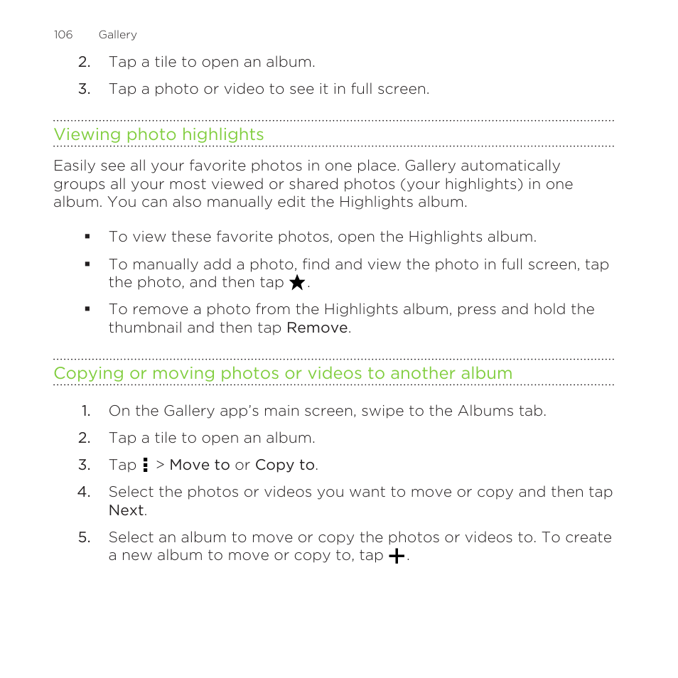 Viewing photo highlights | HTC One Remix User Manual | Page 106 / 285