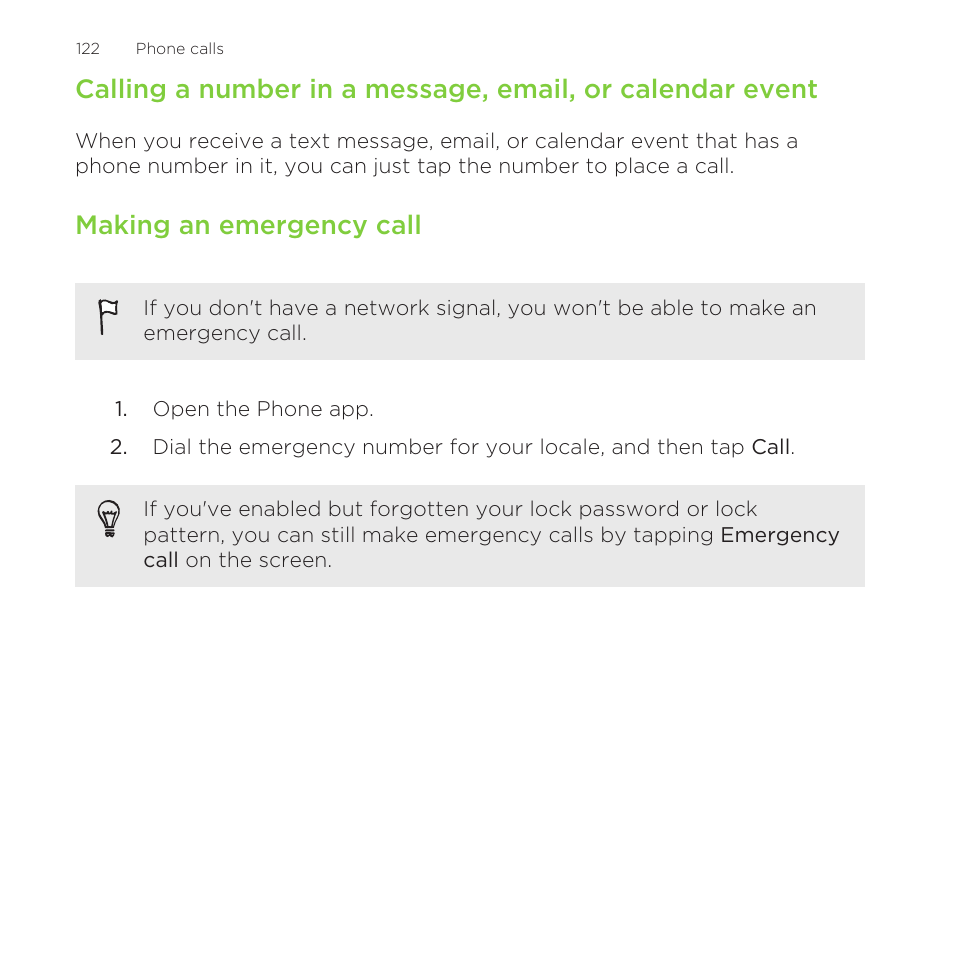 Making an emergency call | HTC One Remix User Manual | Page 122 / 285