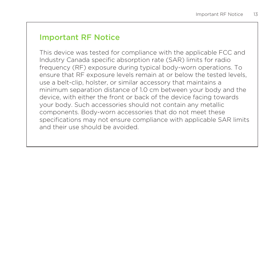 Important rf notice | HTC One Remix User Manual | Page 13 / 285