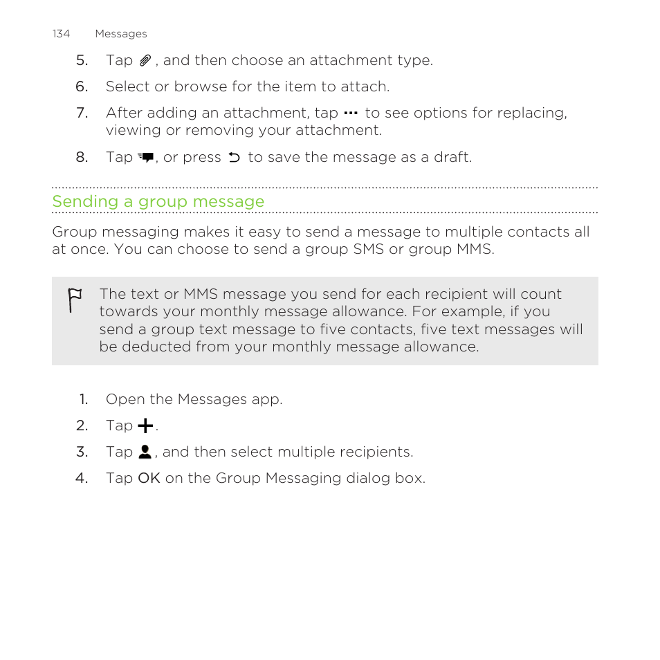 Sending a group message | HTC One Remix User Manual | Page 134 / 285