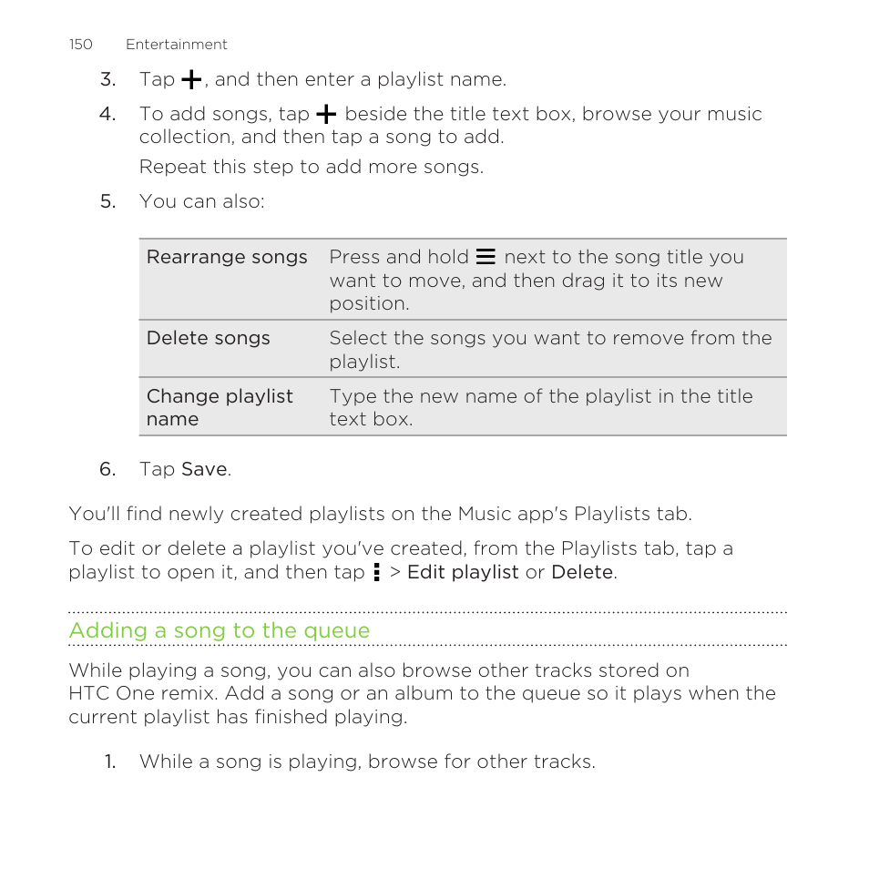 Adding a song to the queue | HTC One Remix User Manual | Page 150 / 285