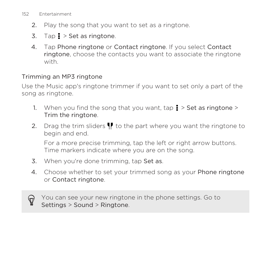 Trimming an mp3 ringtone | HTC One Remix User Manual | Page 152 / 285