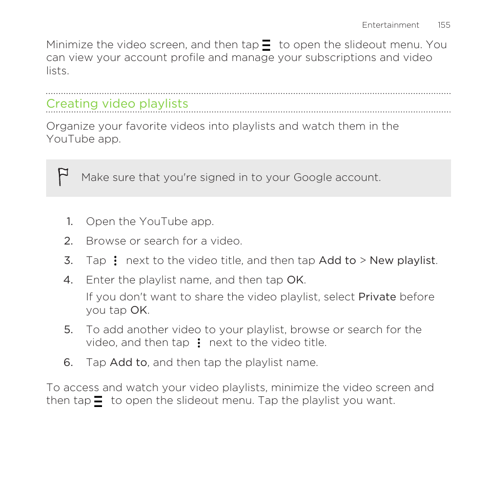 Creating video playlists | HTC One Remix User Manual | Page 155 / 285