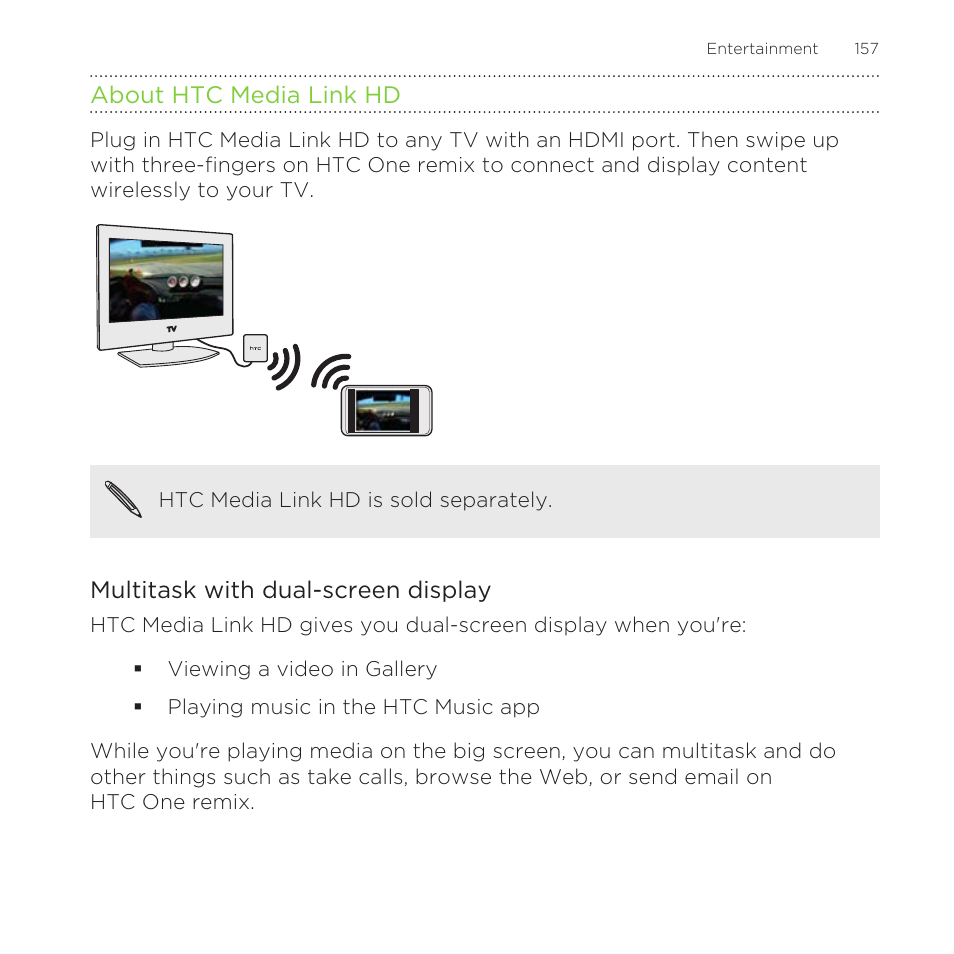 About htc media link hd | HTC One Remix User Manual | Page 157 / 285