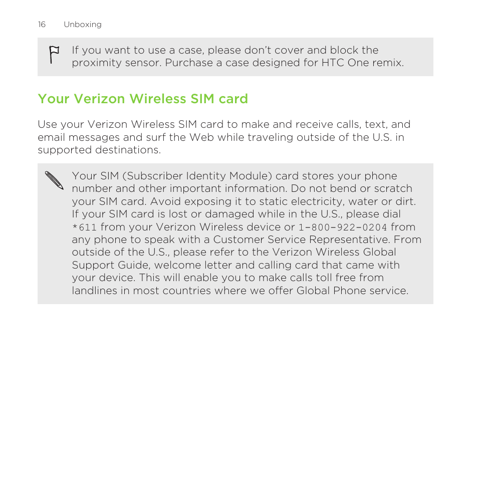 Your verizon wireless sim card | HTC One Remix User Manual | Page 16 / 285