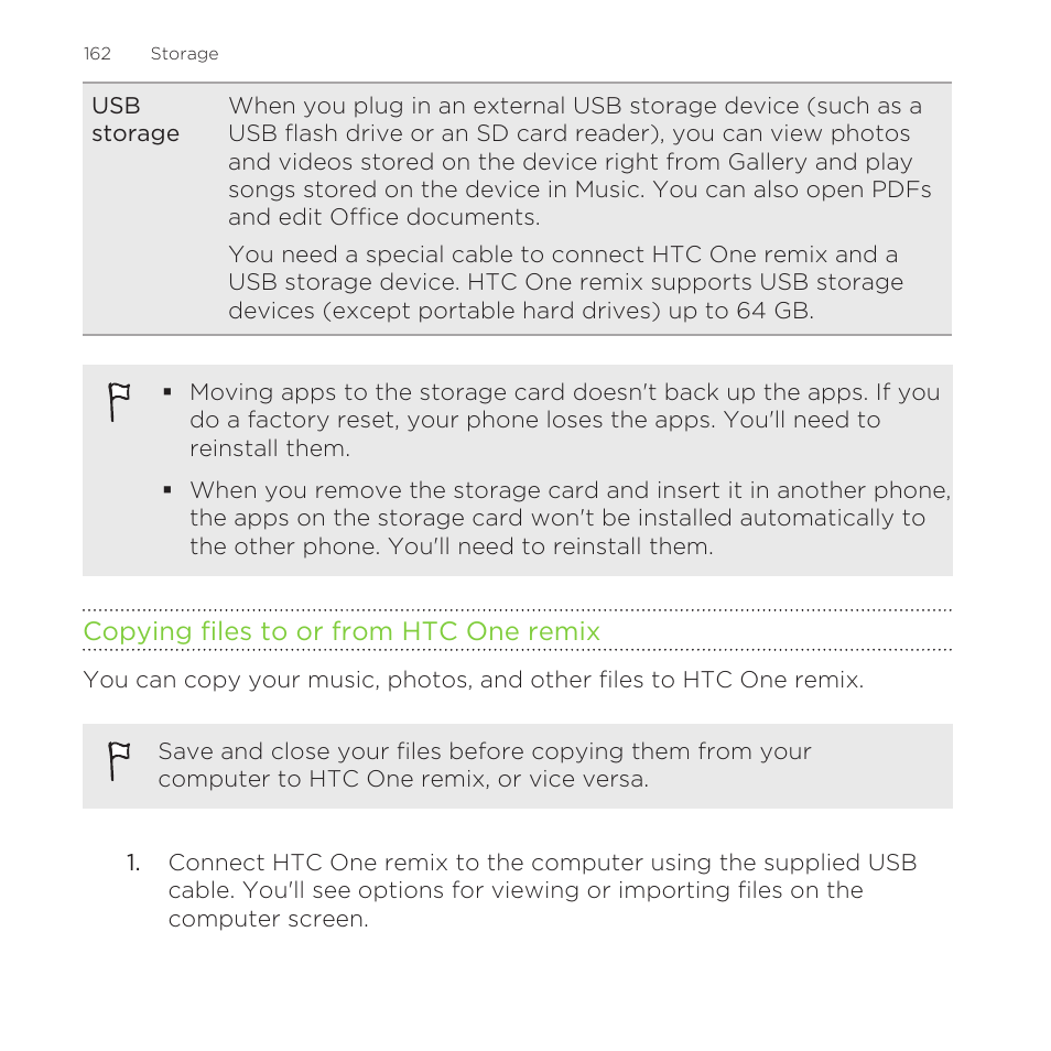 Copying files to or from htc one remix | HTC One Remix User Manual | Page 162 / 285