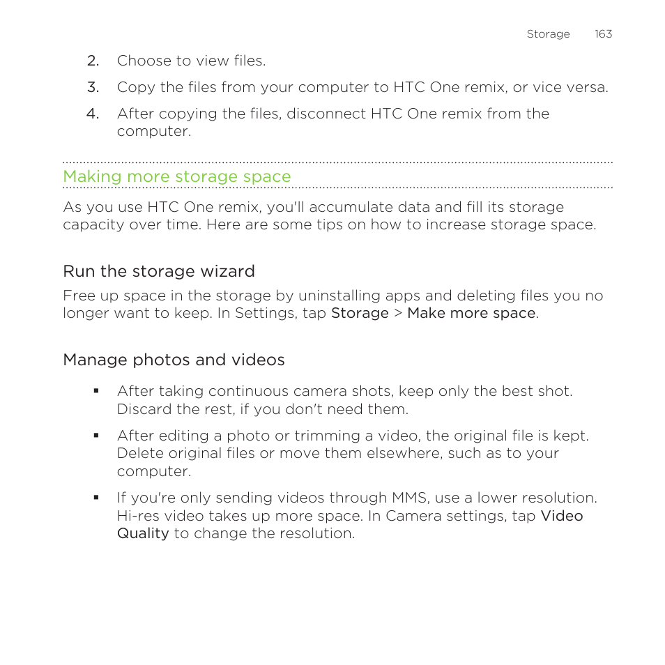 Making more storage space | HTC One Remix User Manual | Page 163 / 285