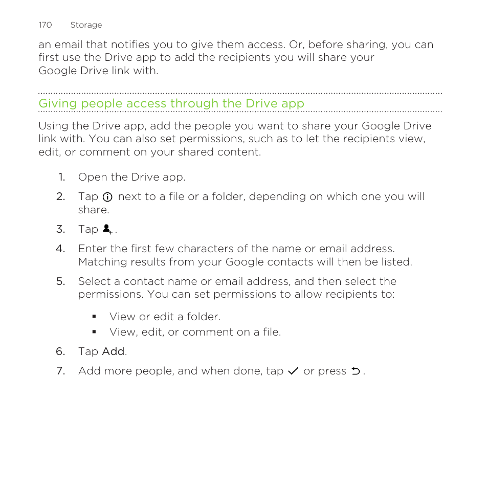 Giving people access through the drive app | HTC One Remix User Manual | Page 170 / 285