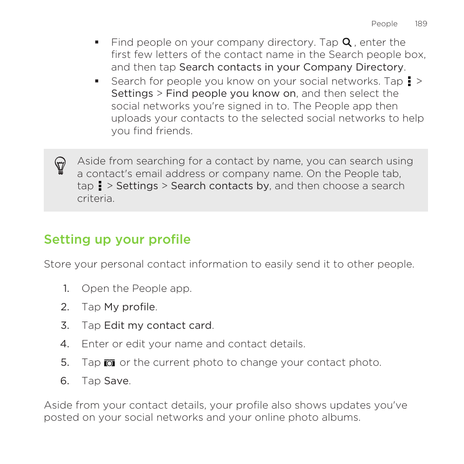 Setting up your profile | HTC One Remix User Manual | Page 189 / 285