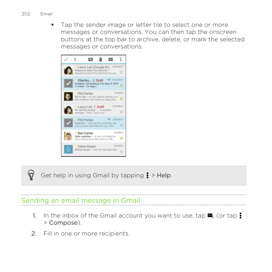 Sending an email message in gmail | HTC One Remix User Manual | Page 202 / 285