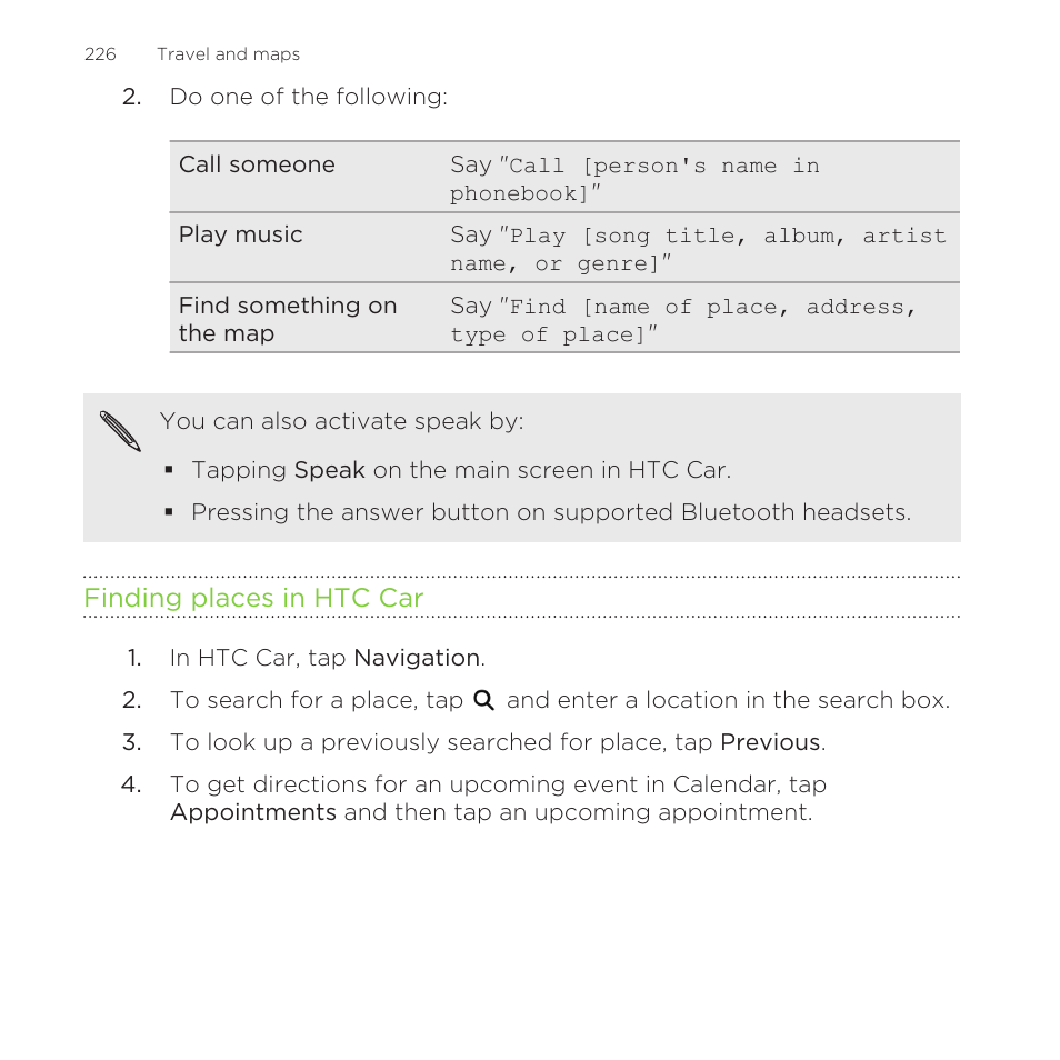 Finding places in htc car | HTC One Remix User Manual | Page 226 / 285