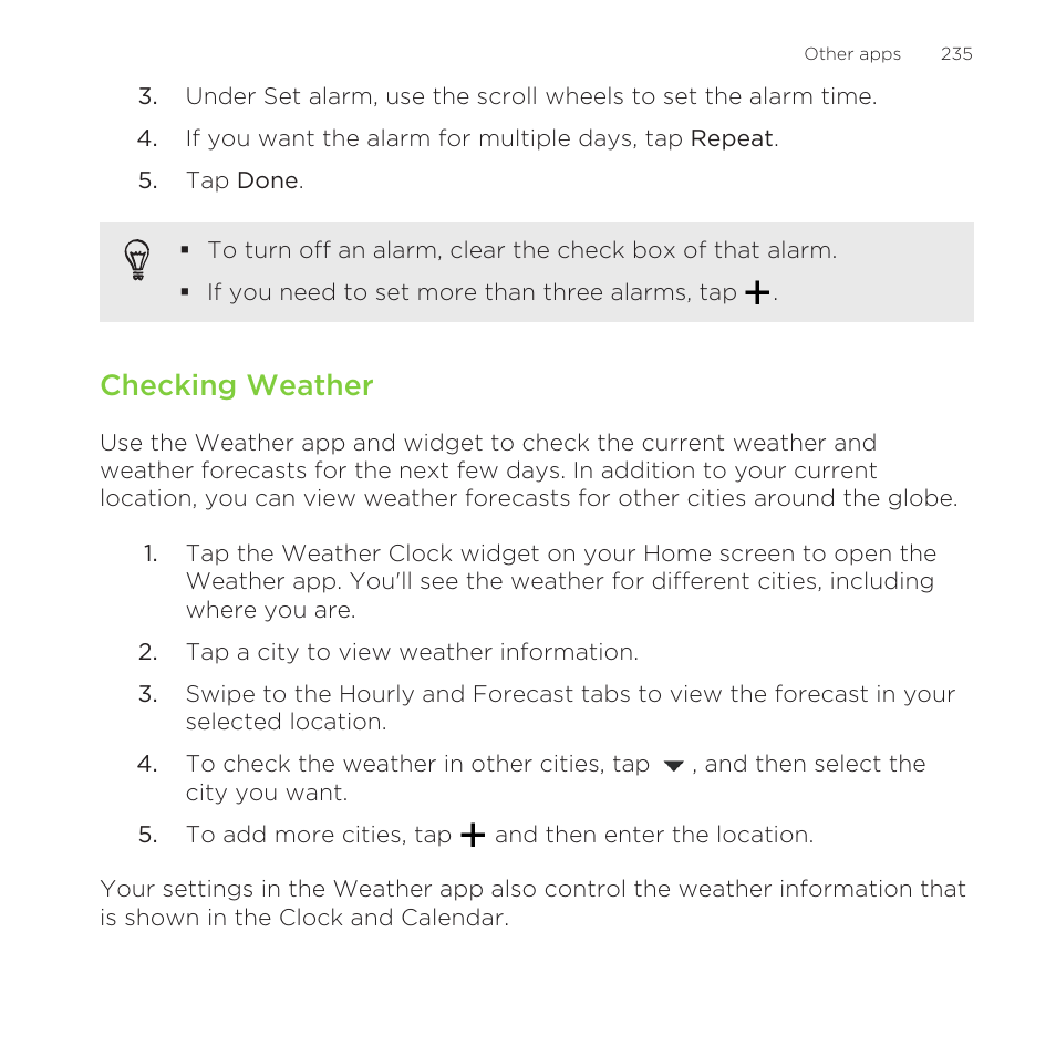 Checking weather | HTC One Remix User Manual | Page 235 / 285