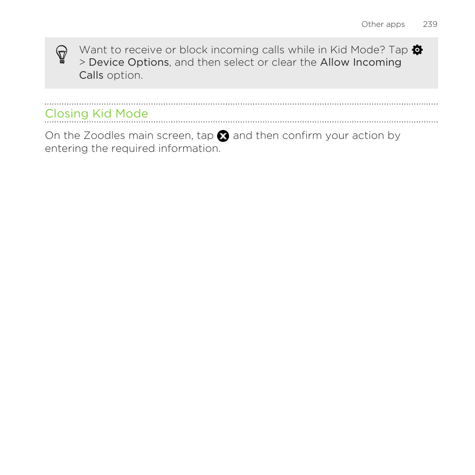 Closing kid mode | HTC One Remix User Manual | Page 239 / 285
