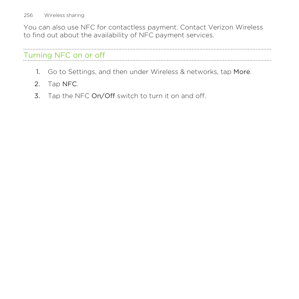 Turning nfc on or off | HTC One Remix User Manual | Page 256 / 285