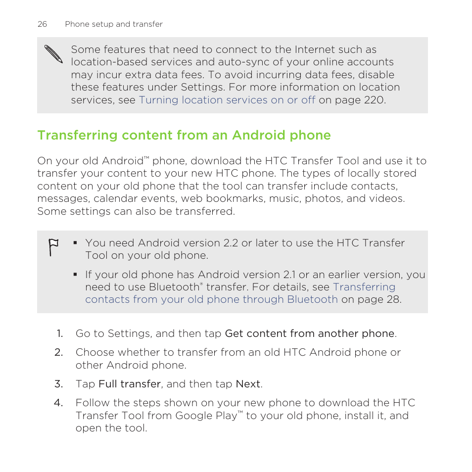 Transferring content from an android phone | HTC One Remix User Manual | Page 26 / 285