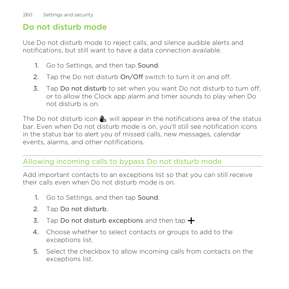 Do not disturb mode | HTC One Remix User Manual | Page 260 / 285