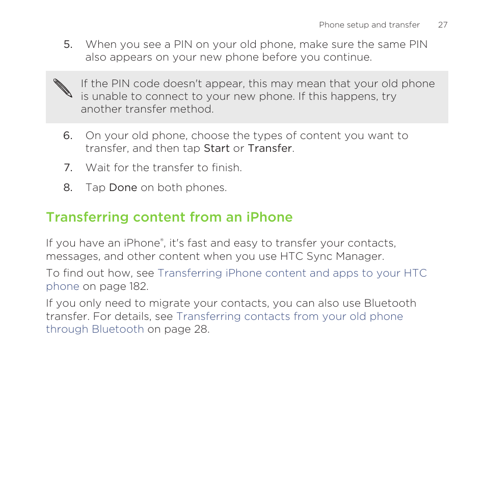 Transferring content from an iphone | HTC One Remix User Manual | Page 27 / 285