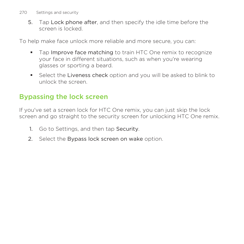 Bypassing the lock screen | HTC One Remix User Manual | Page 270 / 285