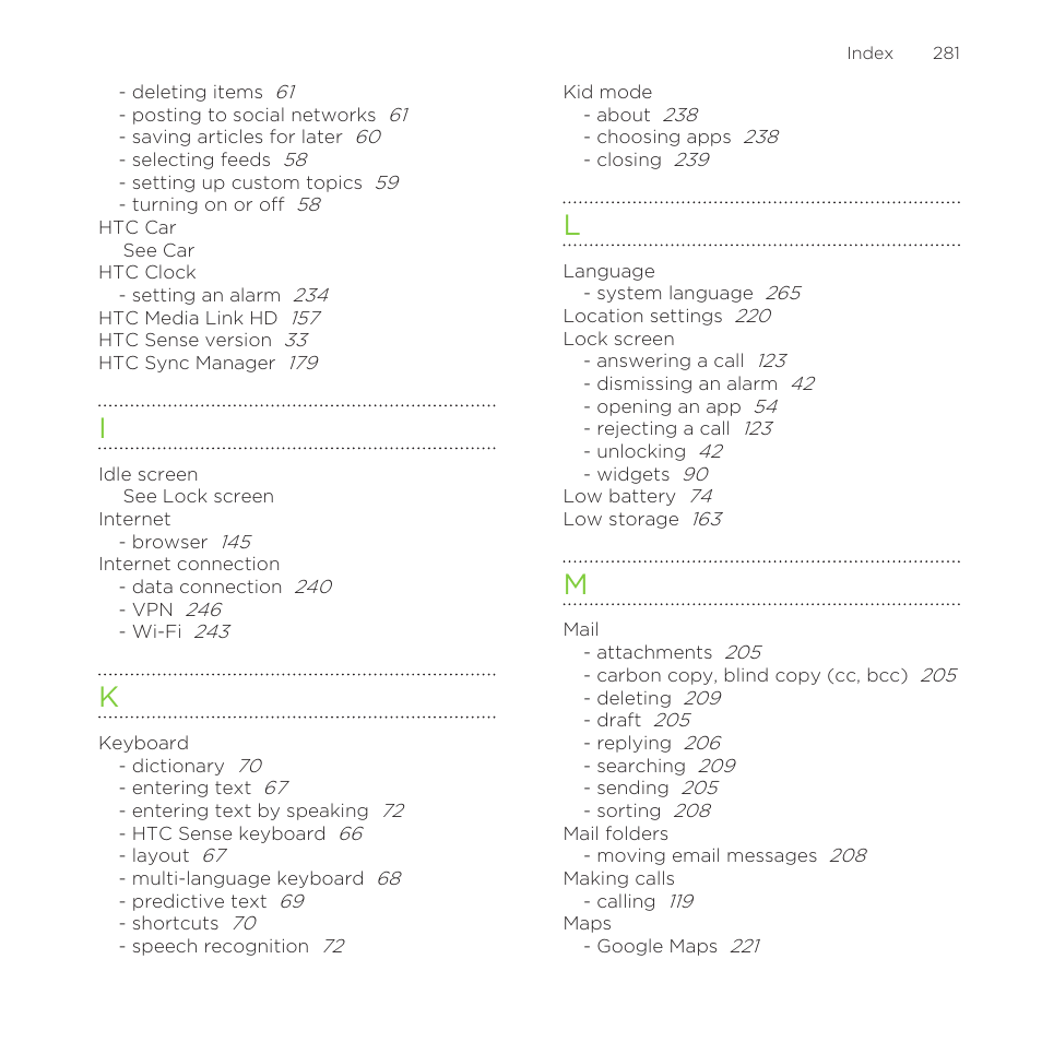 See mail, See location settings | HTC One Remix User Manual | Page 281 / 285