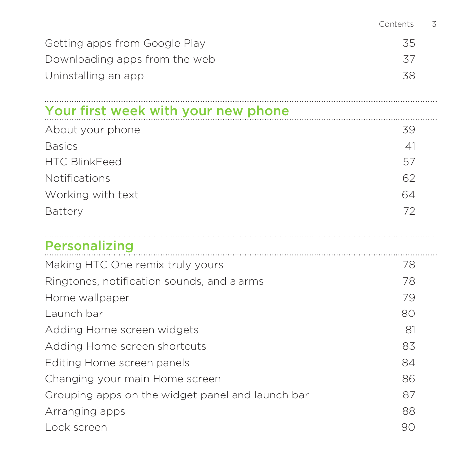 Your first week with your new phone, Personalizing | HTC One Remix User Manual | Page 3 / 285