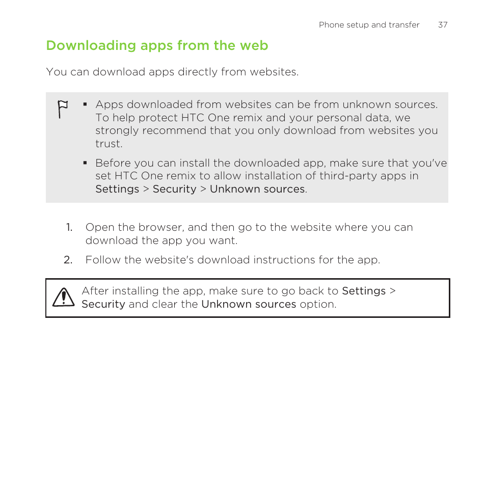 Downloading apps from the web | HTC One Remix User Manual | Page 37 / 285
