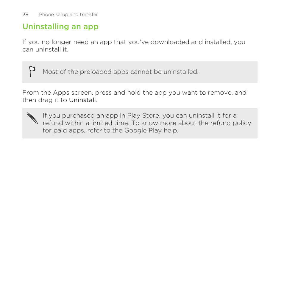 Uninstalling an app | HTC One Remix User Manual | Page 38 / 285