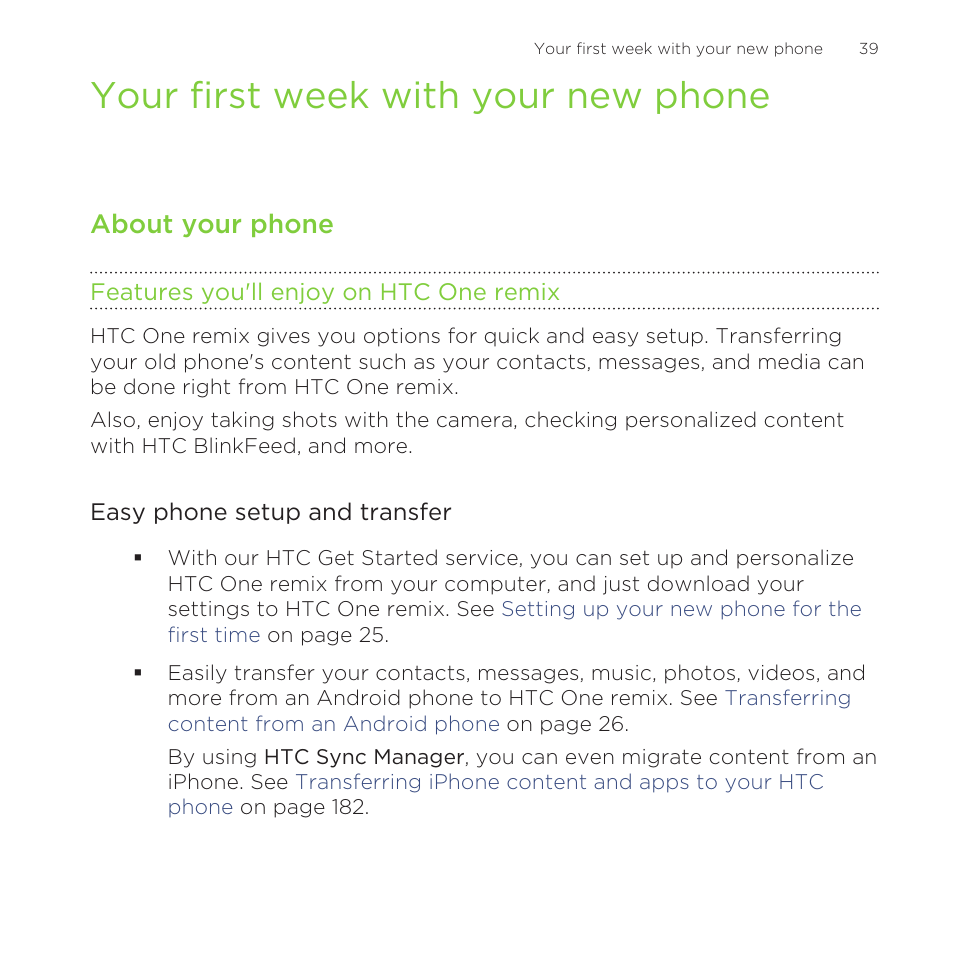 Your first week with your new phone, About your phone, Features you'll enjoy on htc one remix | HTC One Remix User Manual | Page 39 / 285