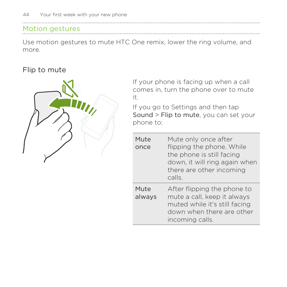 Motion gestures | HTC One Remix User Manual | Page 44 / 285