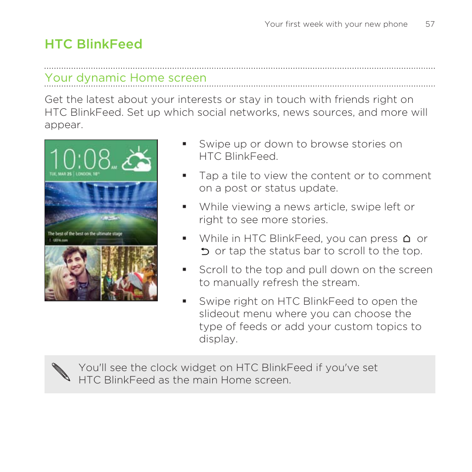 Htc blinkfeed, Your dynamic home screen, You're connected to the internet. see | HTC One Remix User Manual | Page 57 / 285
