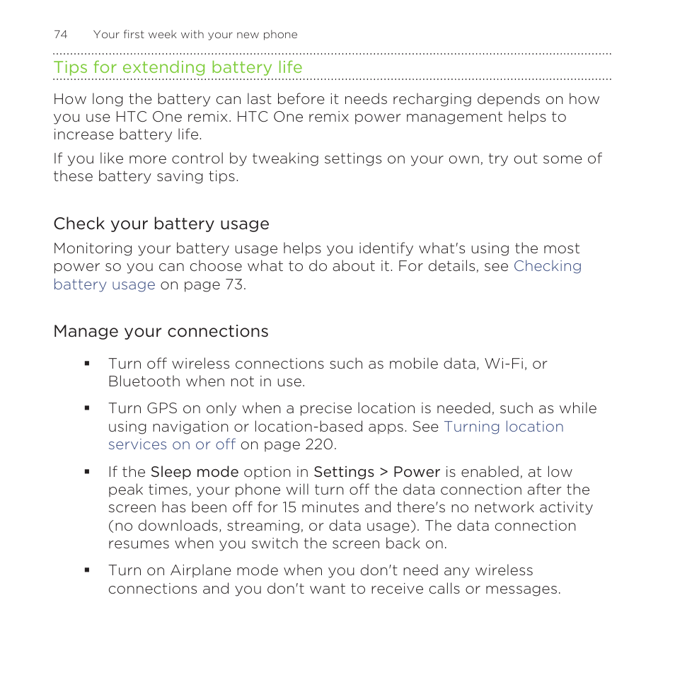 Tips for extending battery life | HTC One Remix User Manual | Page 74 / 285