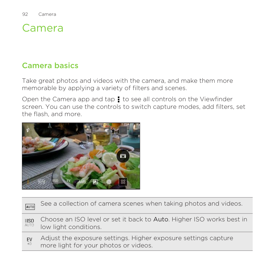 Camera, Camera basics | HTC One Remix User Manual | Page 92 / 285