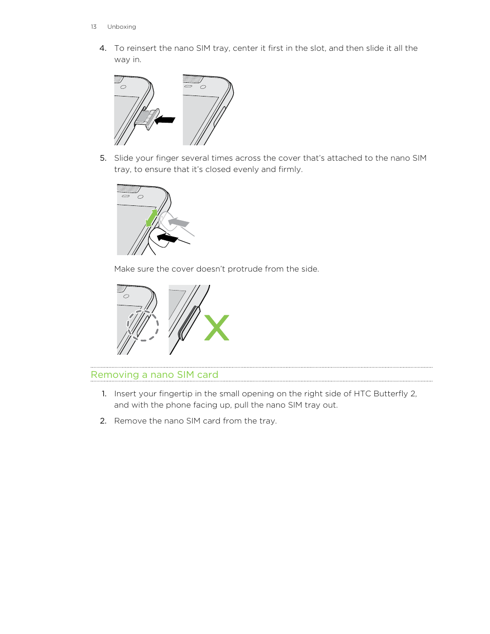 Removing a nano sim card | HTC Butterfly 2 User Manual | Page 13 / 216