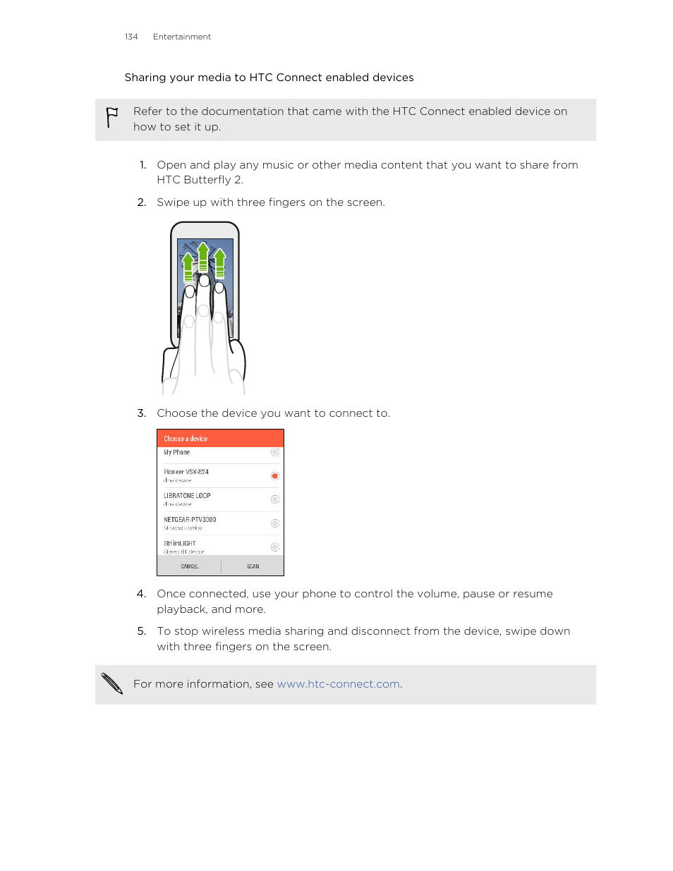 Sharing your media to htc connect enabled devices | HTC Butterfly 2 User Manual | Page 134 / 216