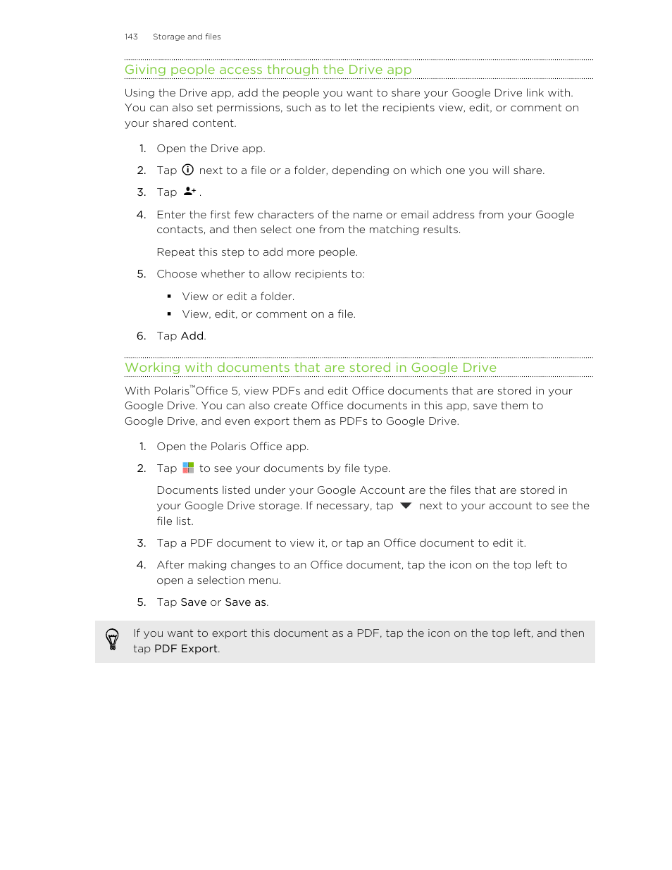 Giving people access through the drive app | HTC Butterfly 2 User Manual | Page 143 / 216