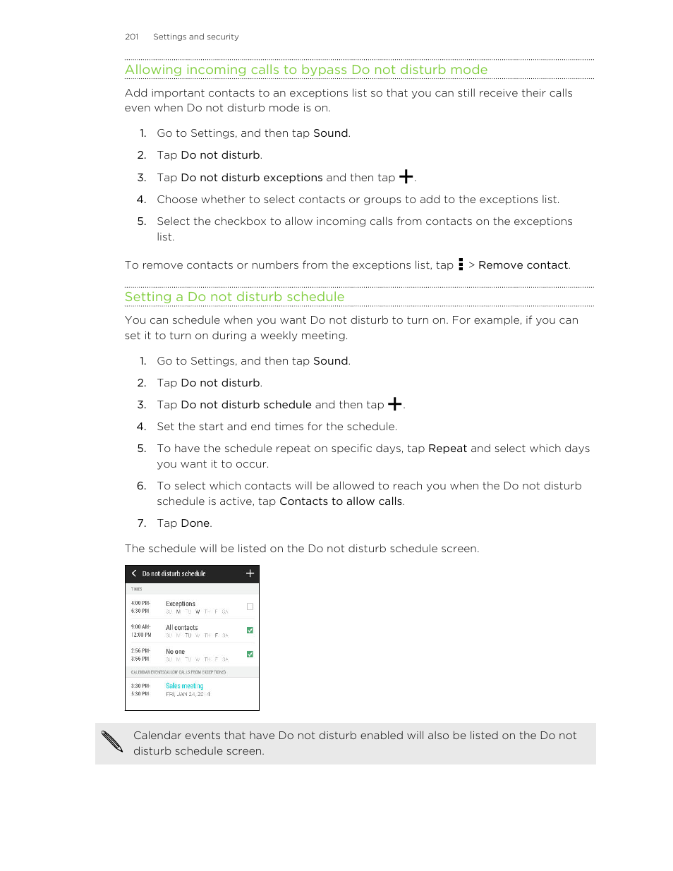 Setting a do not disturb schedule | HTC Butterfly 2 User Manual | Page 201 / 216