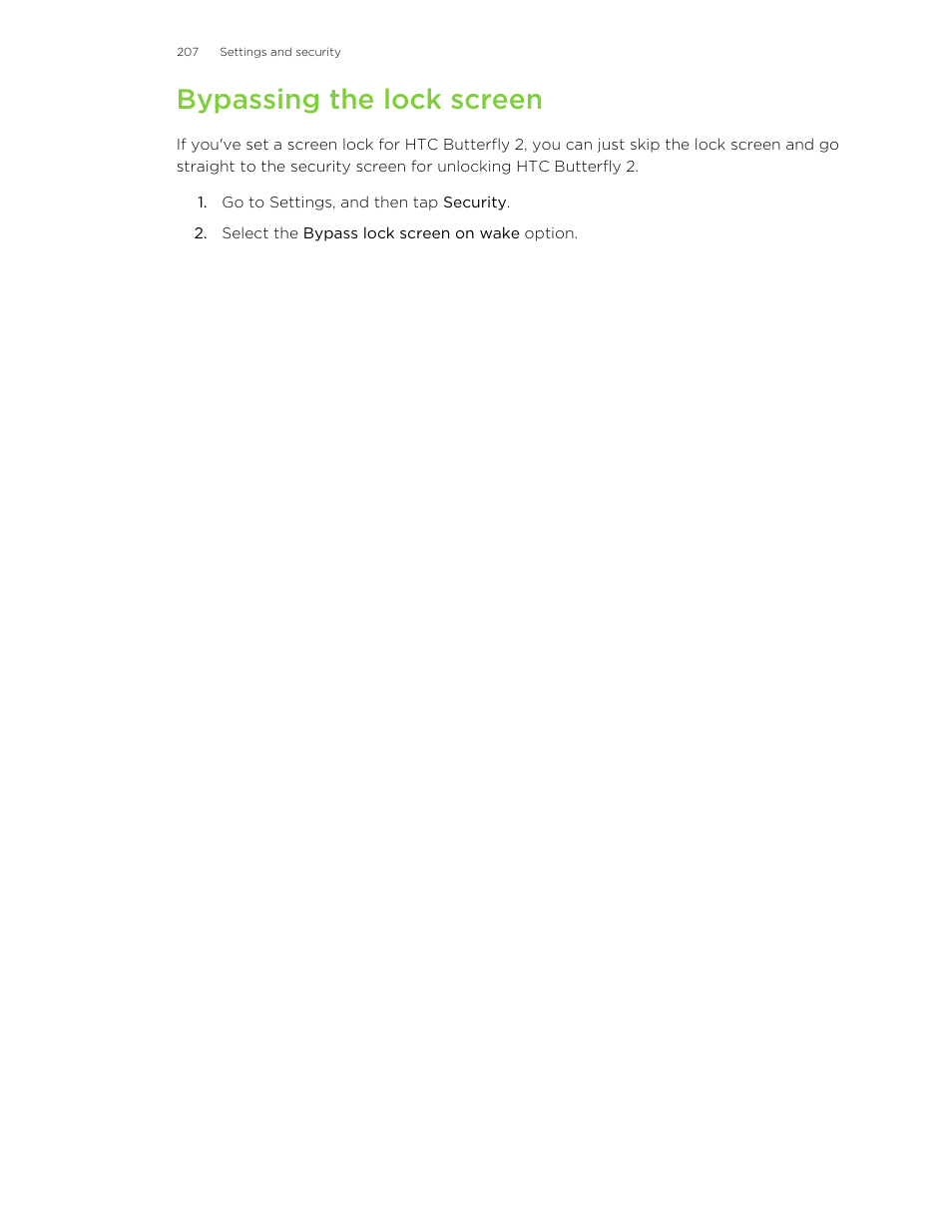 Bypassing the lock screen | HTC Butterfly 2 User Manual | Page 207 / 216