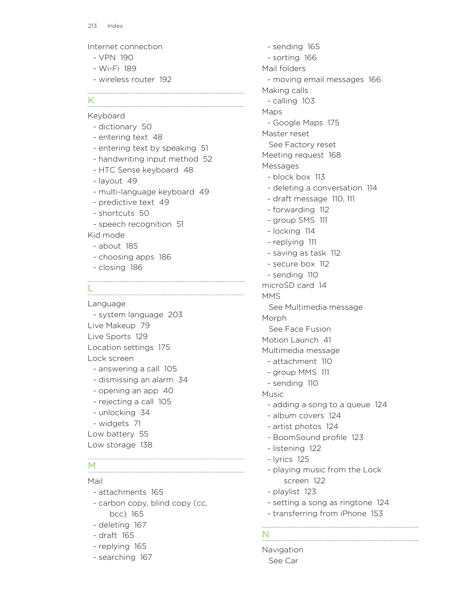 See mail, See location settings, See lock screen | HTC Butterfly 2 User Manual | Page 213 / 216