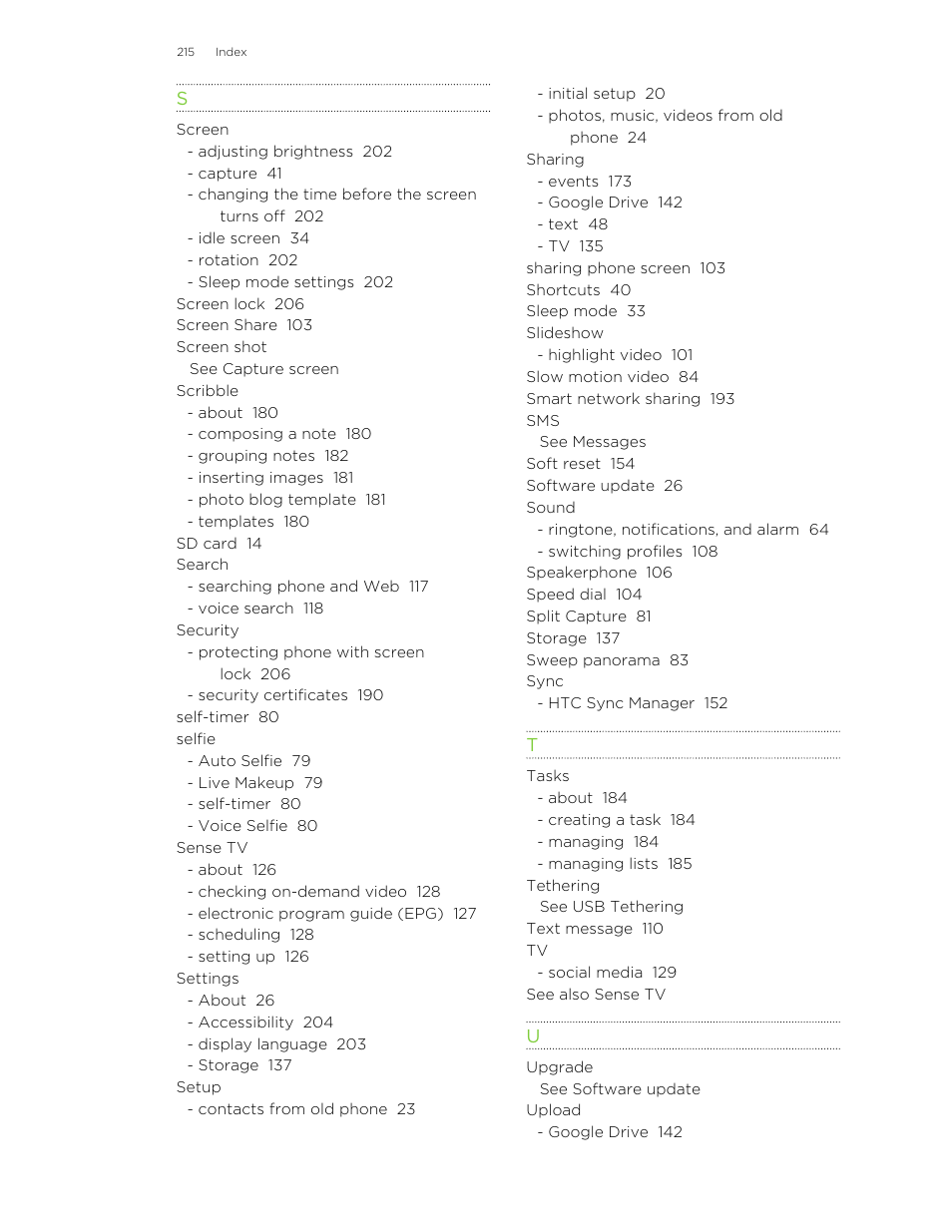 See software update, See settings | HTC Butterfly 2 User Manual | Page 215 / 216