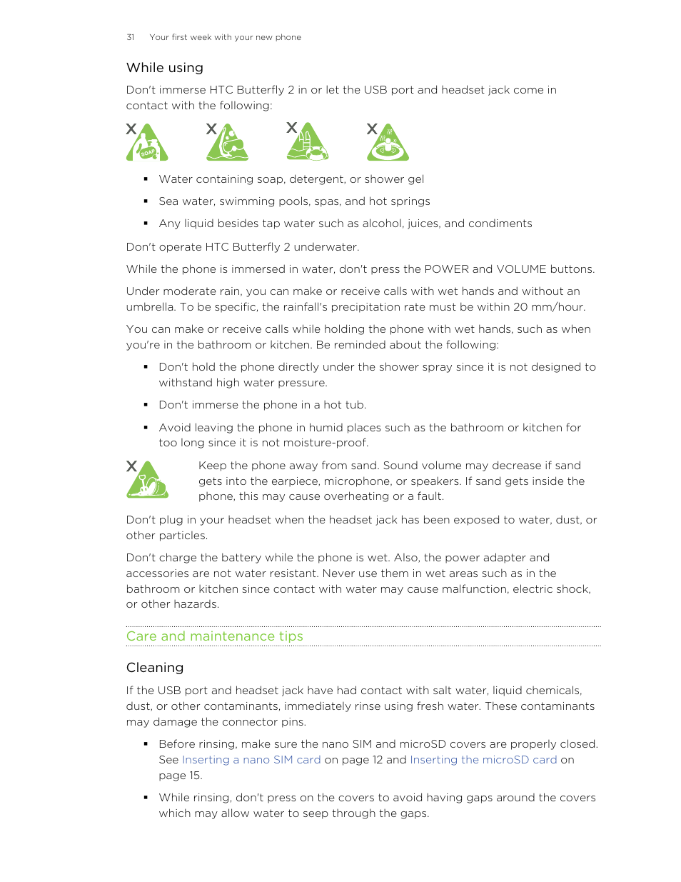 Care and maintenance tips | HTC Butterfly 2 User Manual | Page 31 / 216