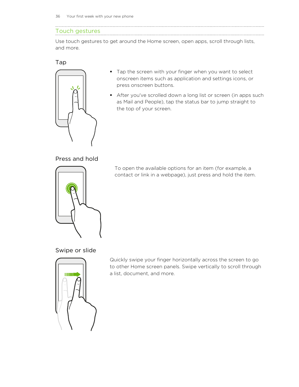 Touch gestures | HTC Butterfly 2 User Manual | Page 36 / 216