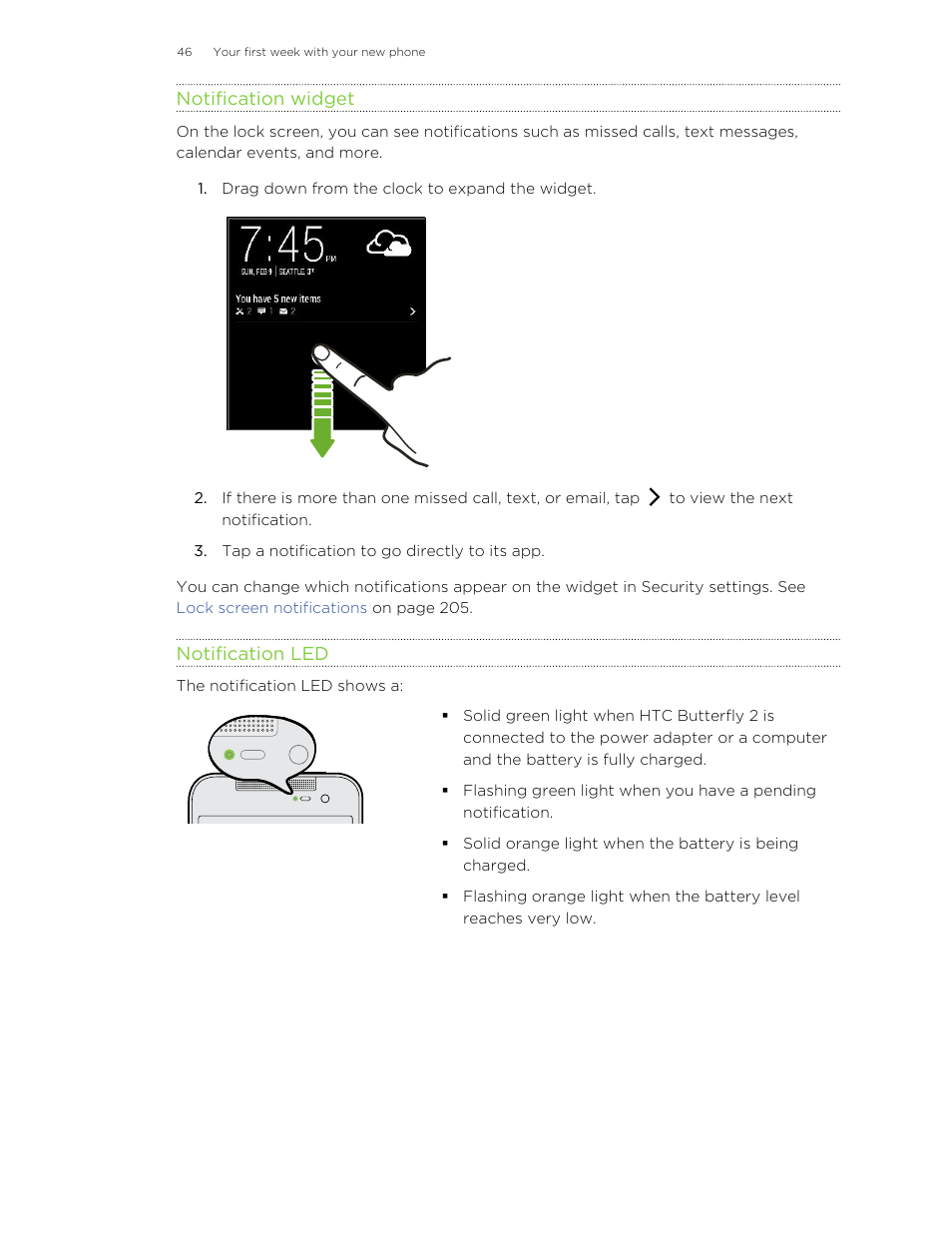 Notification widget, Notification led | HTC Butterfly 2 User Manual | Page 46 / 216