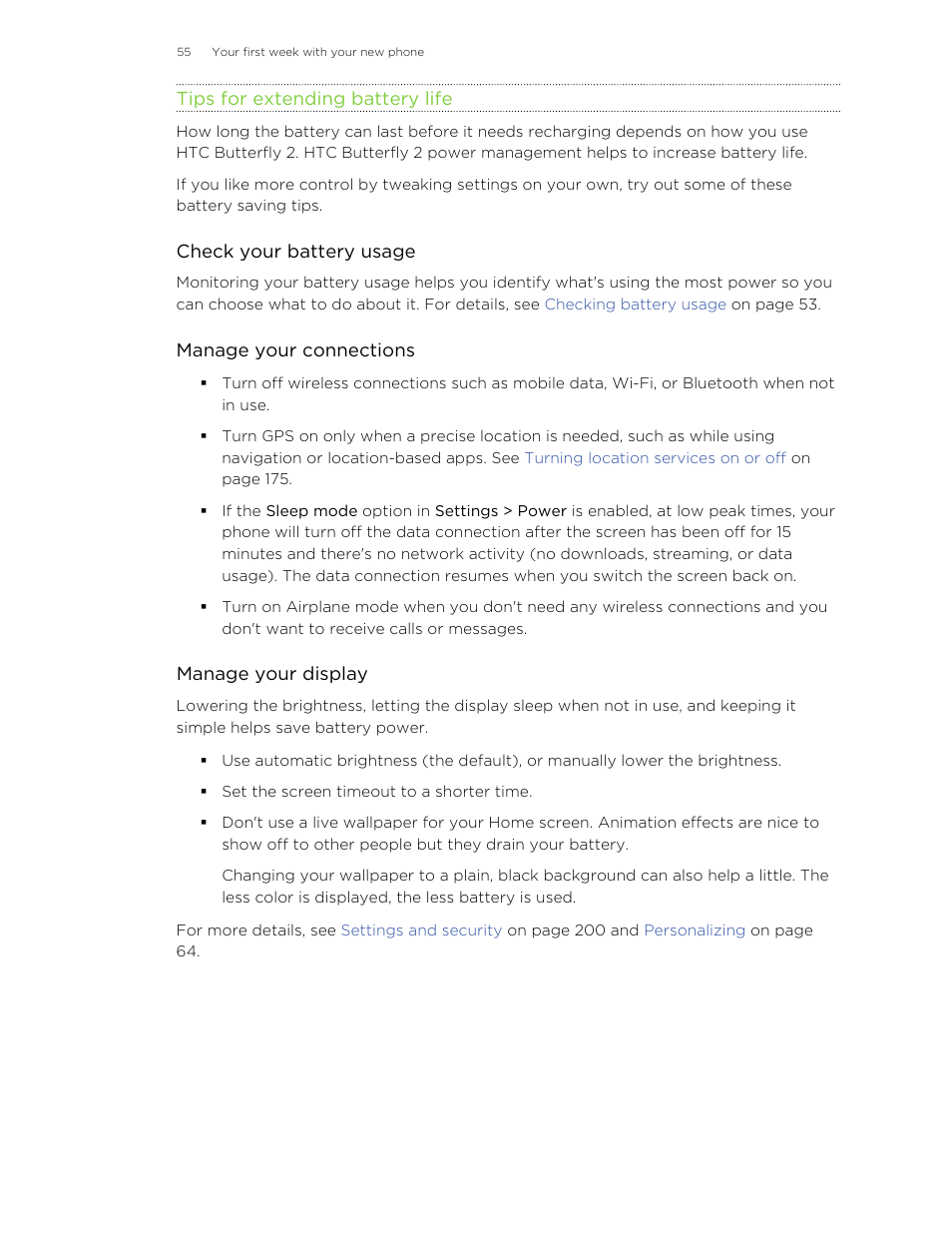 Tips for extending battery life | HTC Butterfly 2 User Manual | Page 55 / 216