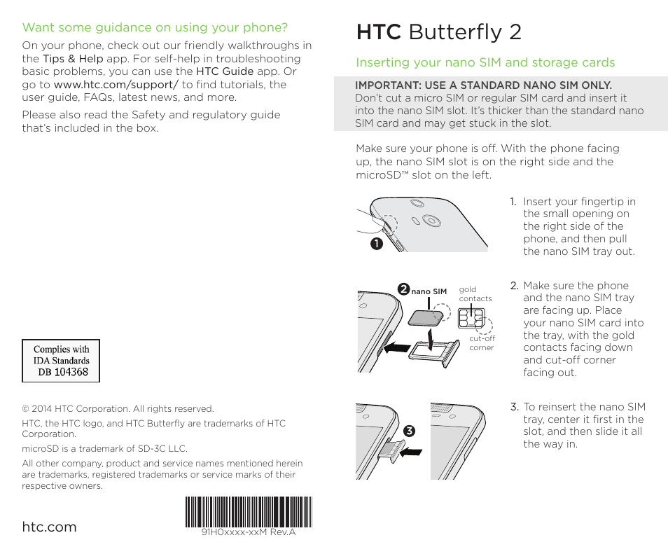 HTC Butterfly 2 User Manual | 2 pages