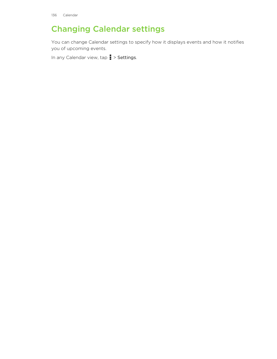 Changing calendar settings | HTC Butterfly User Manual | Page 136 / 211