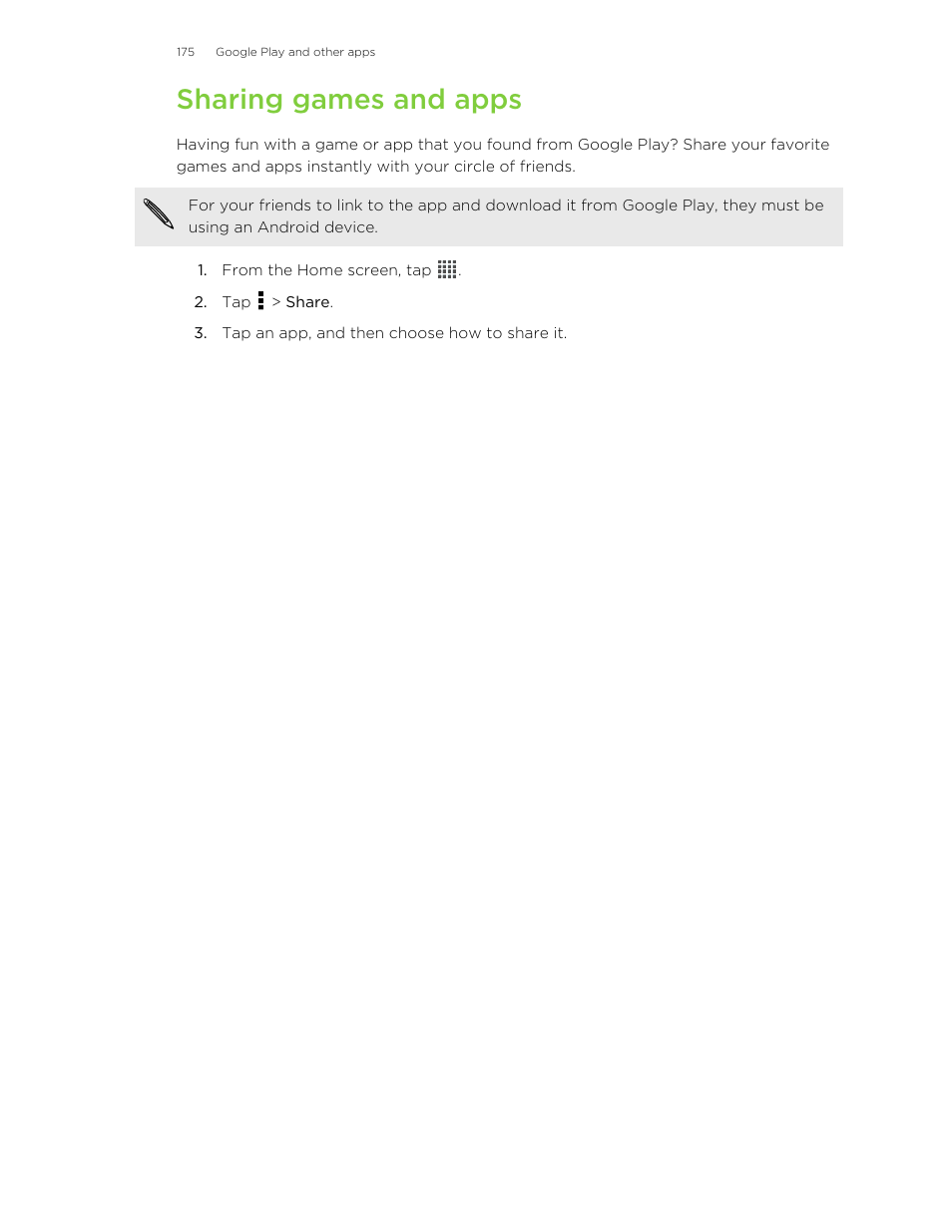 Sharing games and apps | HTC Butterfly User Manual | Page 175 / 211