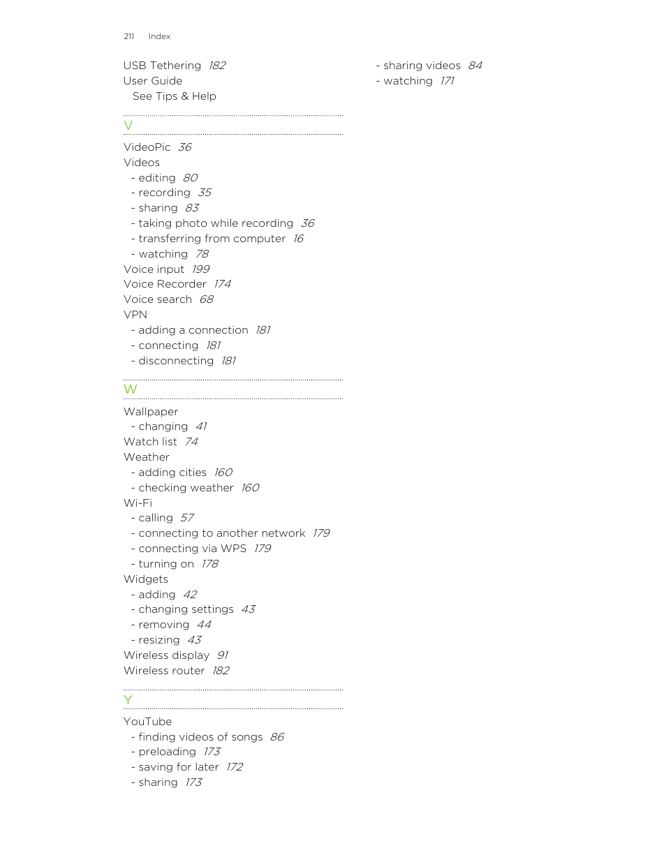 See wireless router, See usb tethering | HTC Butterfly User Manual | Page 211 / 211