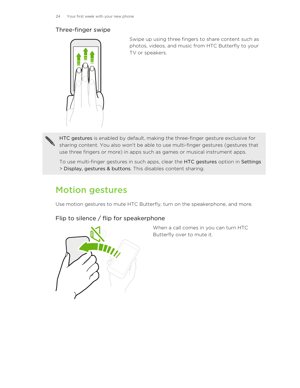 Motion gestures | HTC Butterfly User Manual | Page 24 / 211