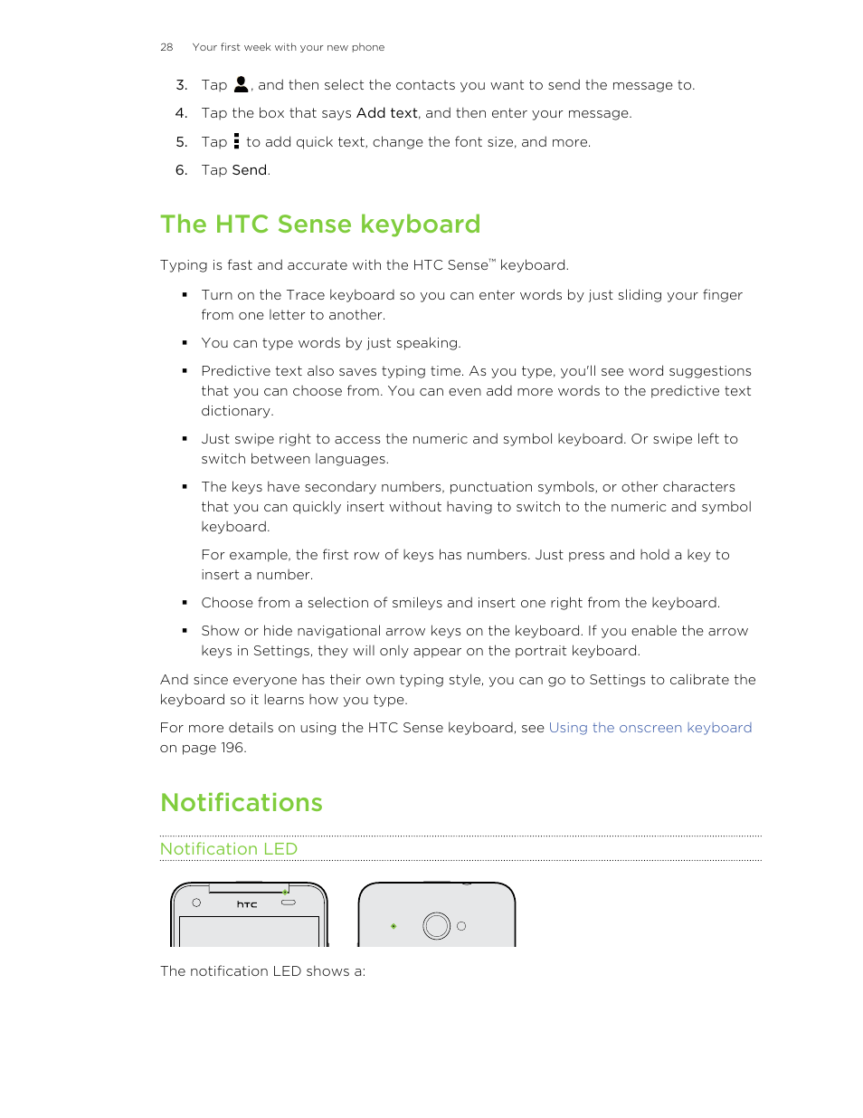 The htc sense keyboard, Notifications, Notification led | HTC Butterfly User Manual | Page 28 / 211