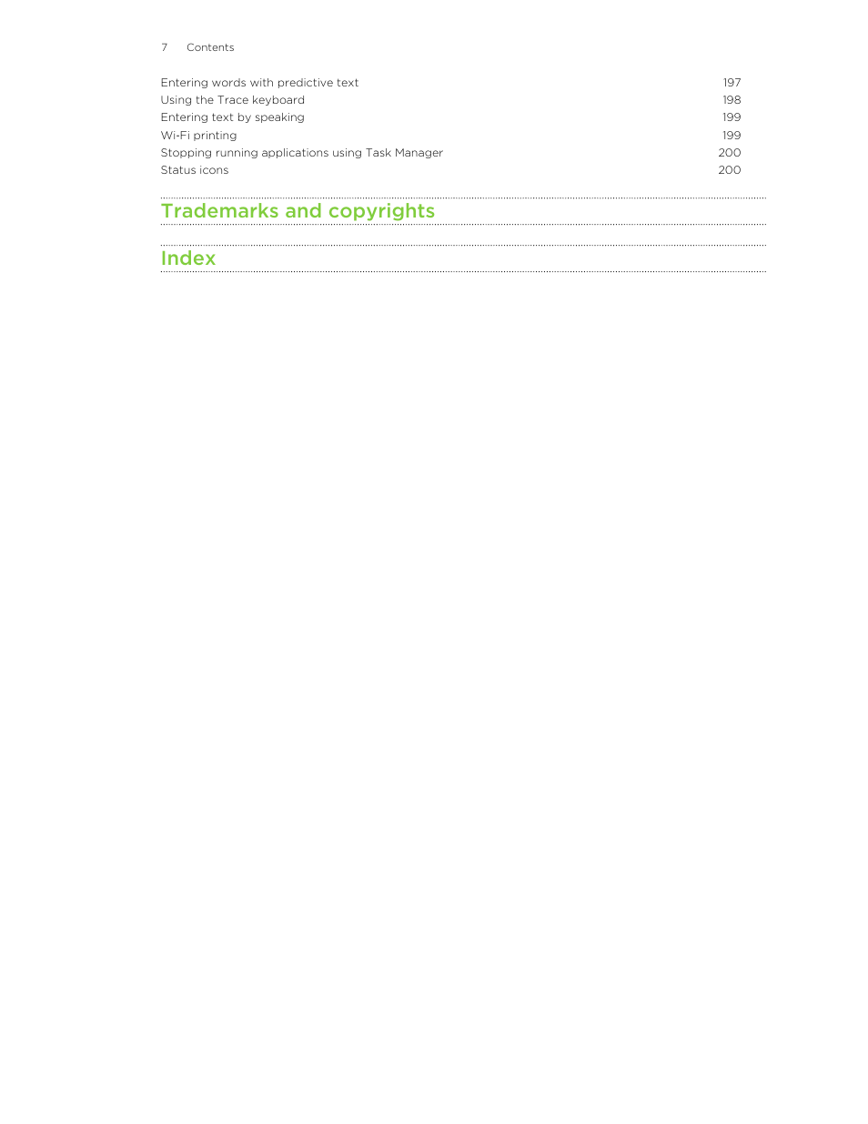 Trademarks and copyrights index | HTC Butterfly User Manual | Page 7 / 211
